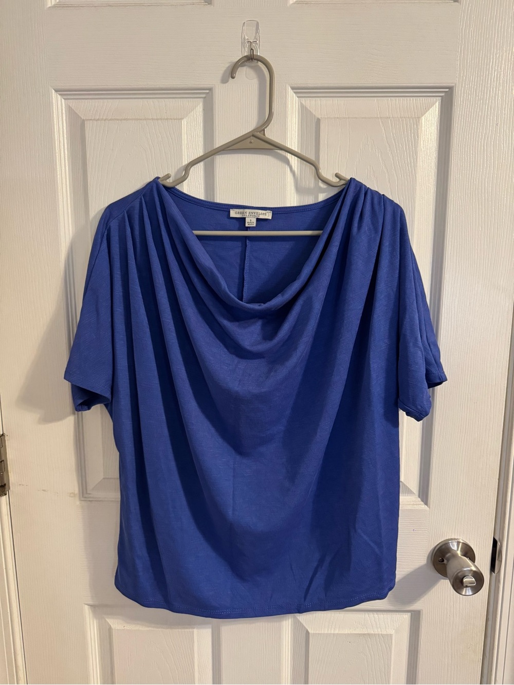 Women’s Green Envelope Brand Royal Blue Cowlneck Short Sleeve Blouse - L